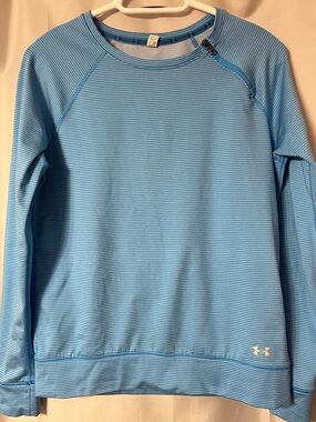 Under Armour Woman’s Blue Striped Pullover With Side Neck Zip. P2P approx 19.5”
